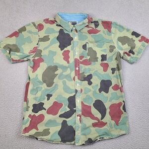 Modern Amusement Mens XL Camo Short Sleeve Button Down Shirt Green Canvas